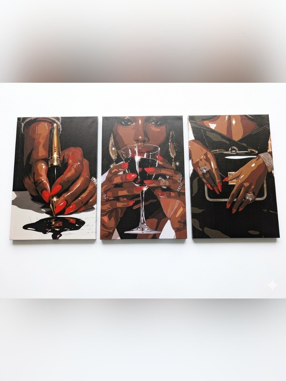 Set of 3 Modern Black Woman Canvas Wall Art – Elegant Glamour Decor – New In Box
